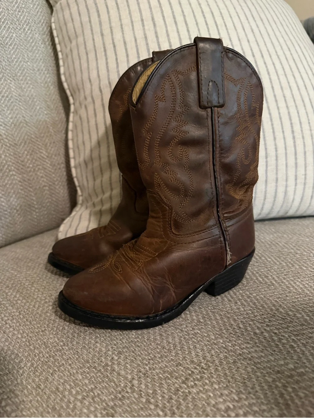 Youth Brown Leather Western Pull-On Boots